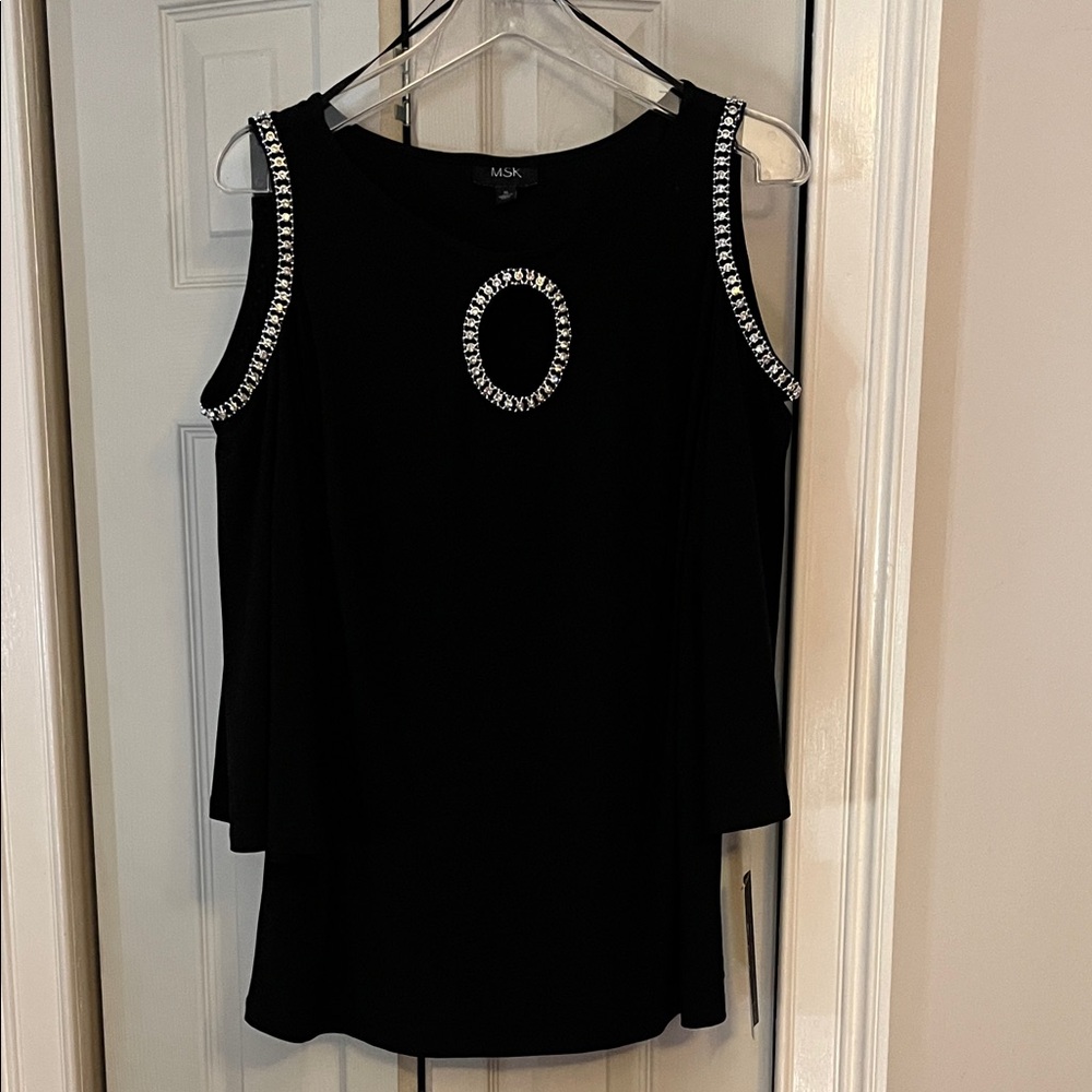 MSK Cold Shoulder Top with Silver Accents